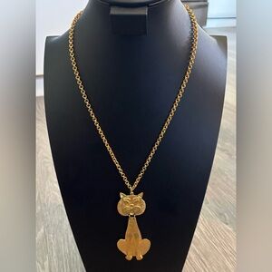 Vintage Articulated Gold Cat Pendant Necklace 24 Inches